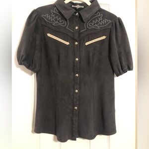 Rowdy Crowd Black Western Button Up Shirt Medium Embroidered